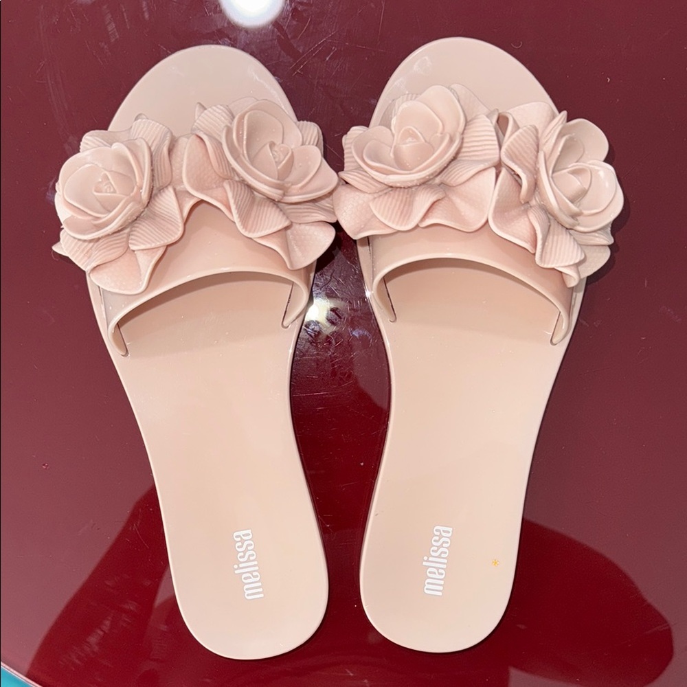 Melissa Pink Sandals with Floral Embellishments - size 6 USA